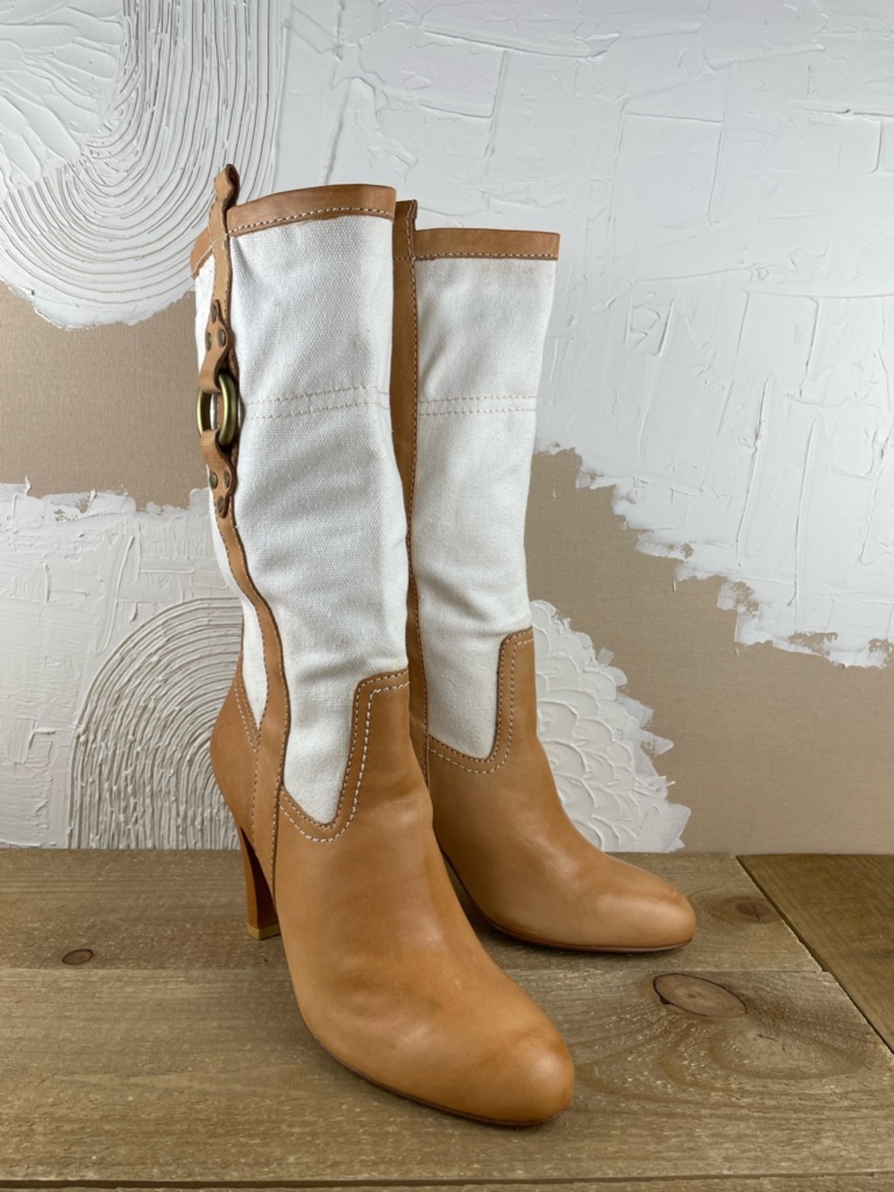 Frye Leather and Canvas Mid Calf Boots